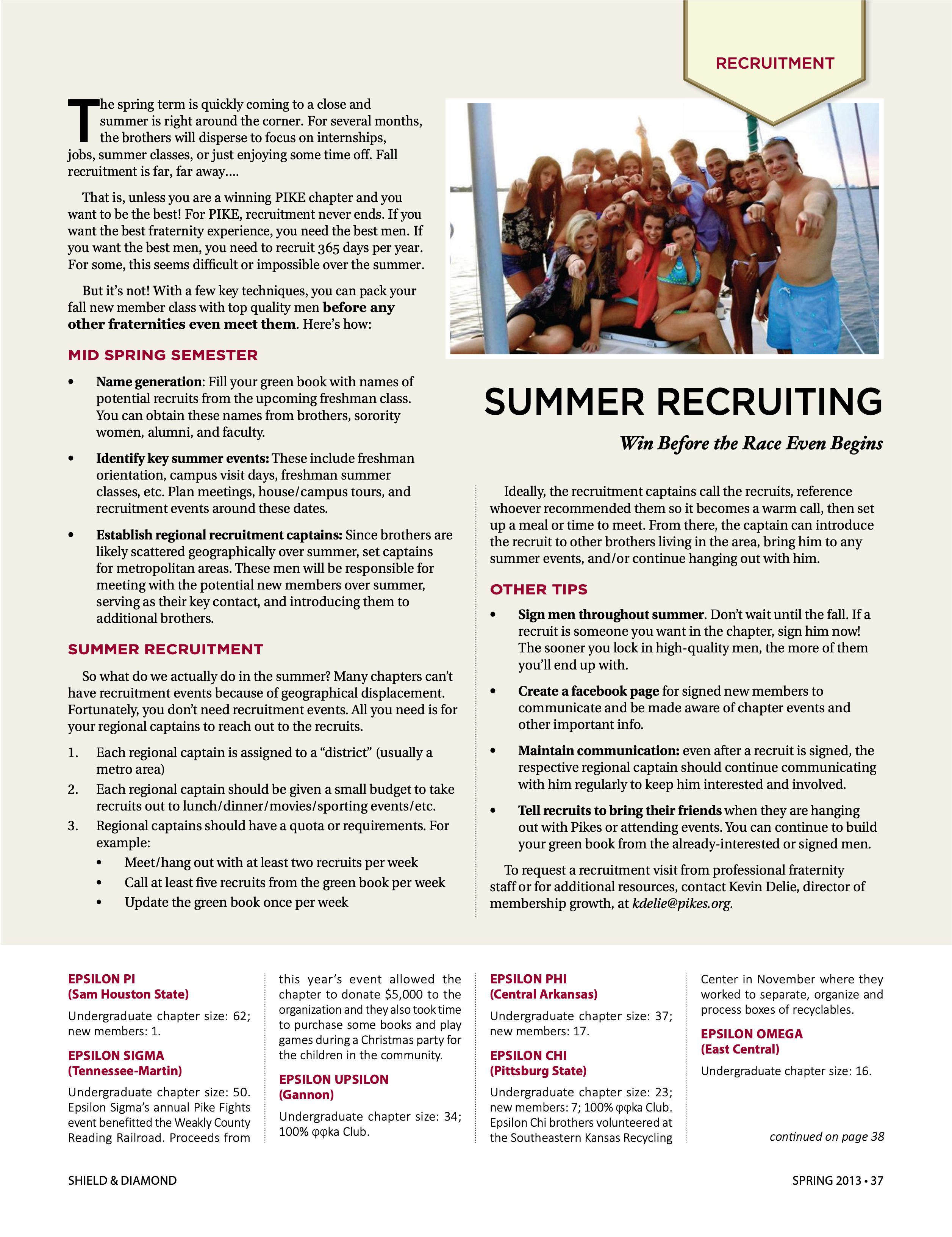 Recruitment: Summer Recruiting, Spring 2013